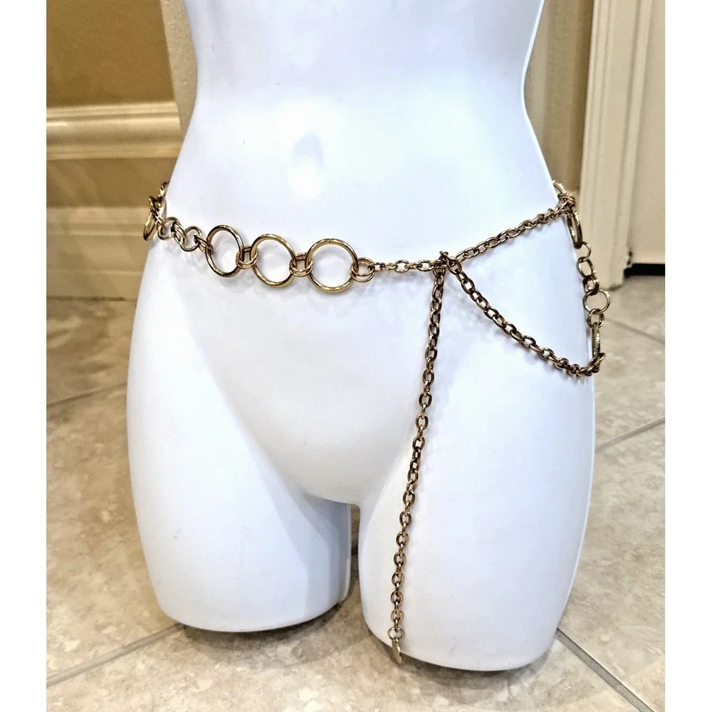 Ellen Tracy Gold Skinny Chain Belt Circle Links Adjustable O/S 44